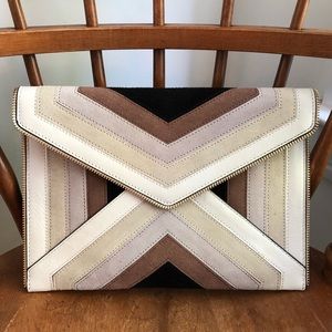 NWT Rebecca Minkoff Leo clutch, Taupe multi
